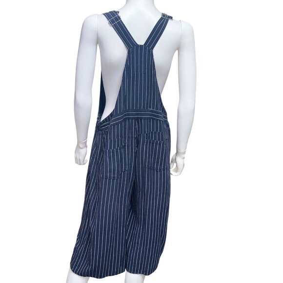 Polagram Overalls Womens L Blue Striped Wide Leg Cotton Culotte Lagenlook Style - Picture 2 of 15
